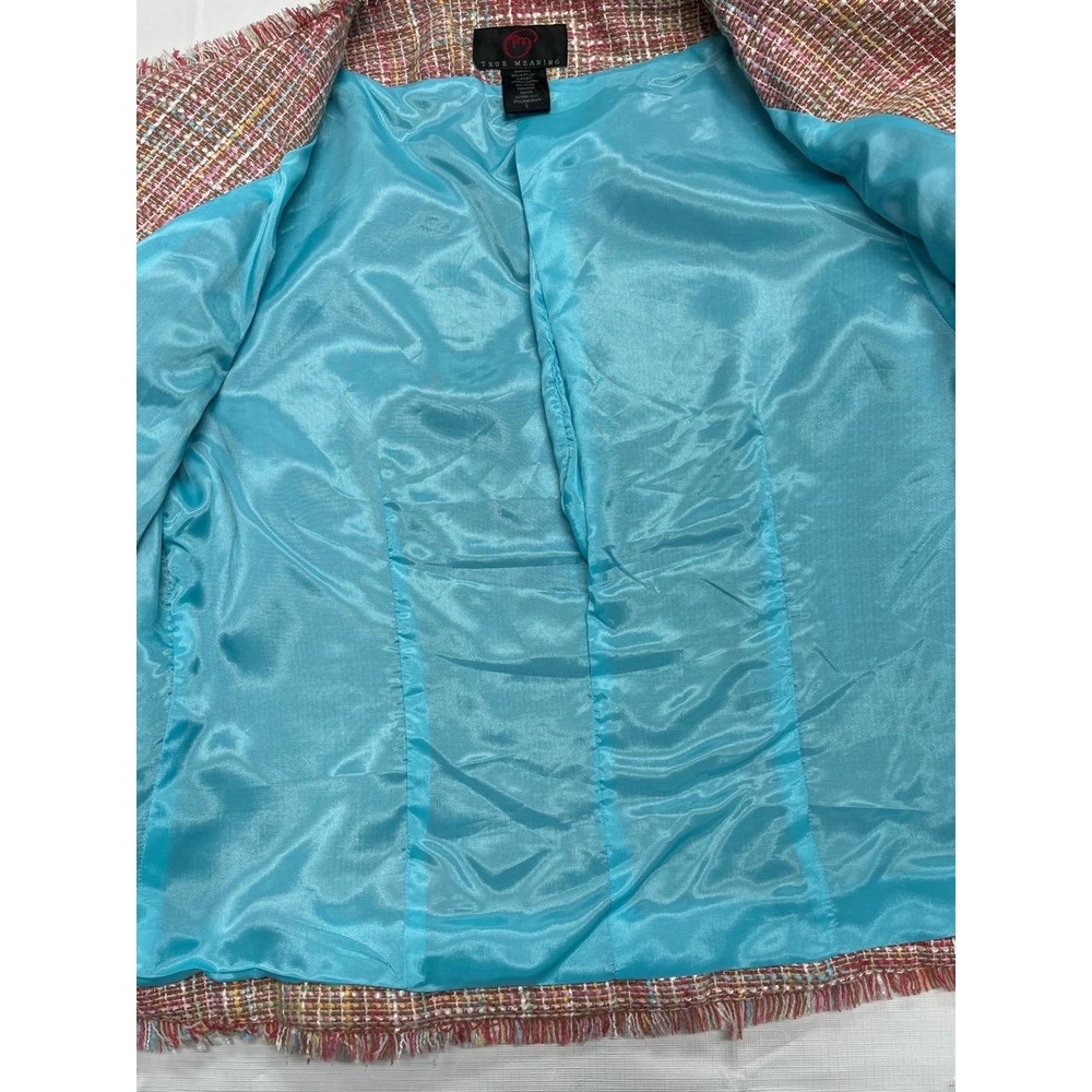 Vintage True Meaning Women's Multicolor Stylish Fringe Hem Tweed Blazer Large - Picture 12 of 12